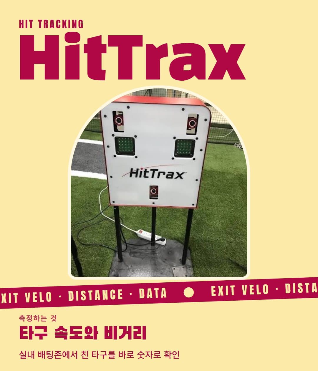 HitTrax: 타구 속도와 비거리를 숫자로 보여주는 타격 측정 장비 포스터